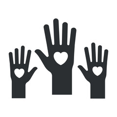 Fototapeta premium Icon hands raised with love symbols for donation awareness at a community event promoting charitable giving and support for causes