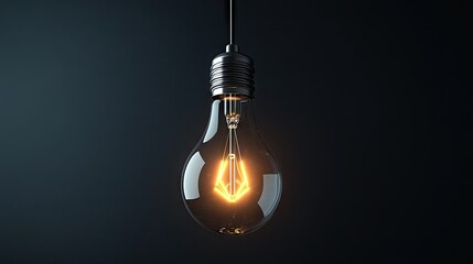 A single glowing light bulb hanging against a pitch-black background, symbolizing creativity, ideas, and innovation in a dramatic setting.