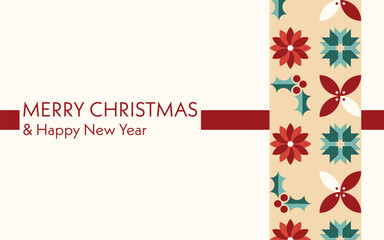 Merry Christmas and Happy New Year greeting card, gift card, voucher. Geometric style. 