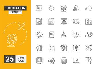 Education icon set. Book, library,  idea, student and more line icon.