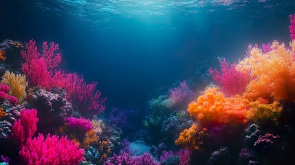 Fototapeta premium Dark ocean glowing with mysterious ruins in underwater scenic design picture