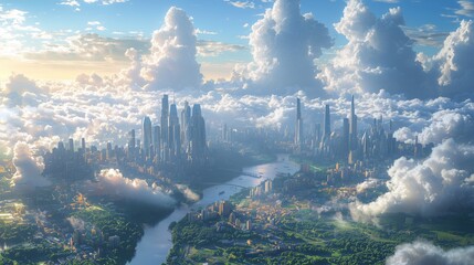Fototapeta premium Futuristic Cityscape with Zero Carbon Emissions