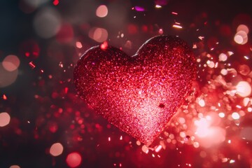 Obraz premium Sparkling red heart amidst magical bokeh lights