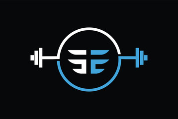 Gym and fitness club logo design template with barbell symbol. EE OR E GYM, fitness logo with barbell.