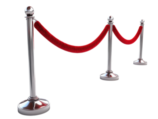 Elegant red carpet stanchions with ropes, white isolate background. transparent background