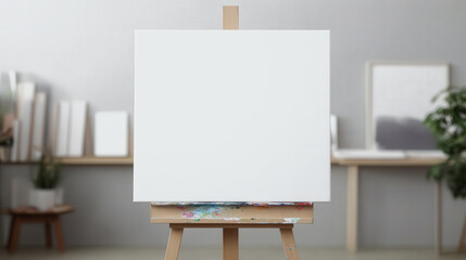 Easel in Artist Studio, blank canvas awaits inspiration, inviting creativity and imagination to fill the space, a serene environment for artistic expression and exploration