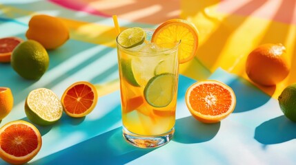 Vibrant Citrus Mocktail in Clear Glass