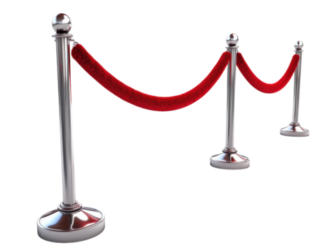 Elegant red carpet stanchions with ropes, white isolate background. transparent background