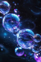 Naklejka premium Futuristic Sci-Fi Background with Floating Transparent Spheres in Blue and Purple Space