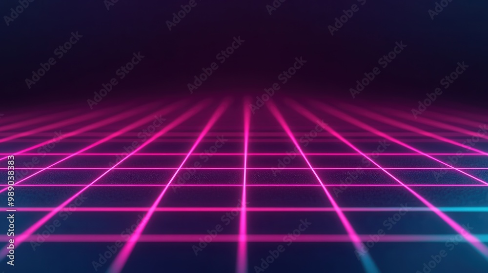 Canvas Prints neon grid landscape, a sleek design featuring a simplified neon grid pattern on a dark backdrop, ide