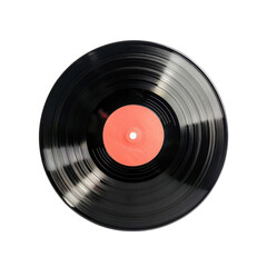 Fototapeta premium PNG Vintage vinyl record with a red label, isolated on a white background.