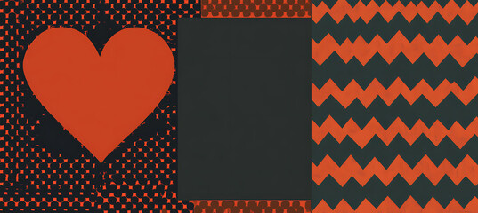 Minimalist greeting card for Valentines Day featuring a broad blank area on the lower left for a heartfelt message complemented by soft geometric patterns that subtly enhance the simple design