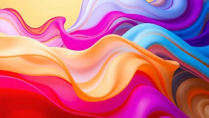 Naklejka premium 光沢のある波や布のような流動的な質感をもったテクスチャー鮮やかな青・紫・ピンク・オレンジのグラデーションカラー