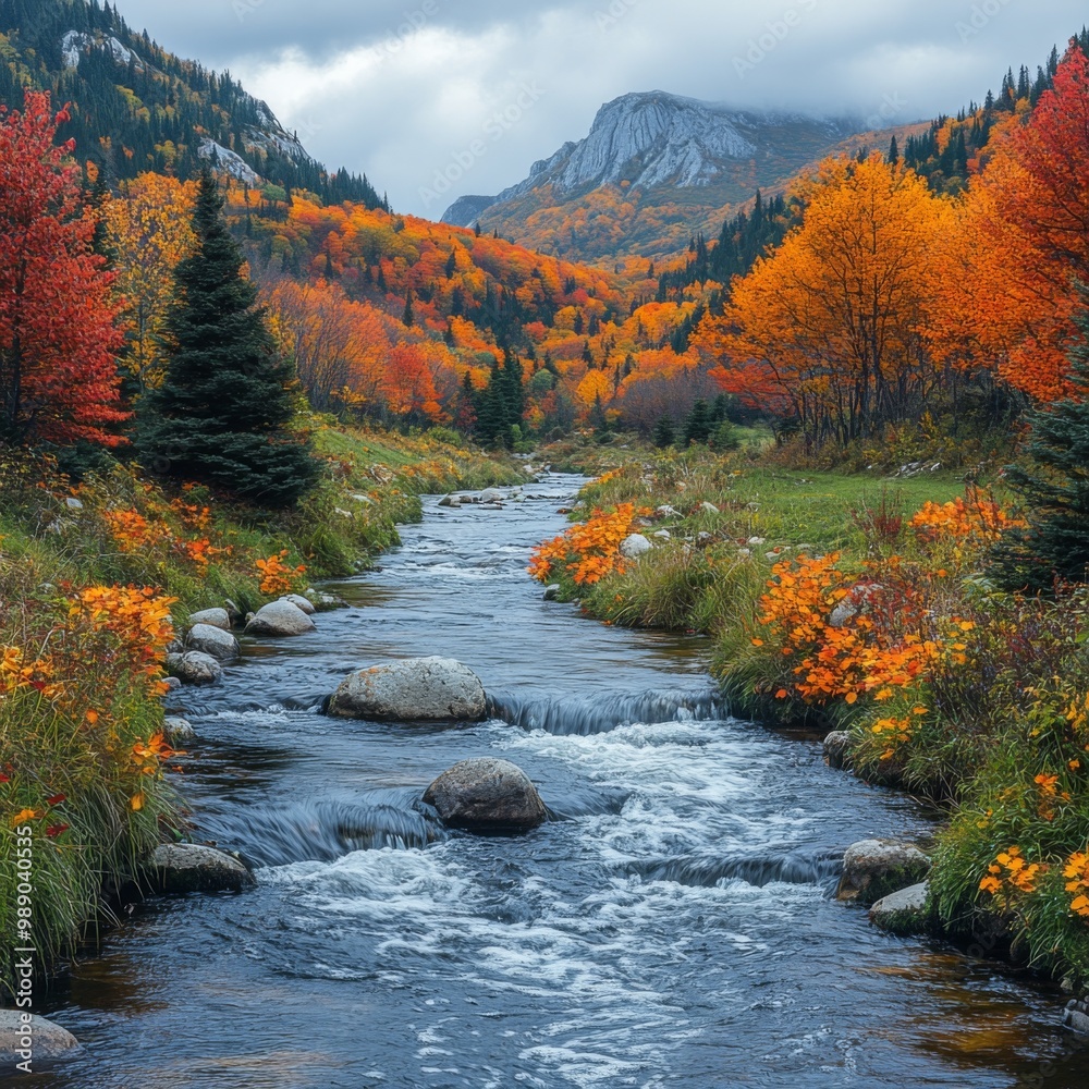 Canvas Prints autumn stream through a mountain valley