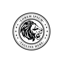 Circle vintage lion logo template branding design