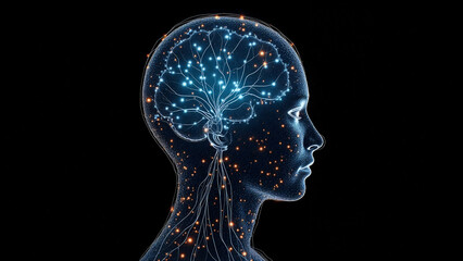 Digital Brain Hologram Hud. Artificial intelligence AI machine deep learning. Business Technology Internet Network Concept. 3D Illustration