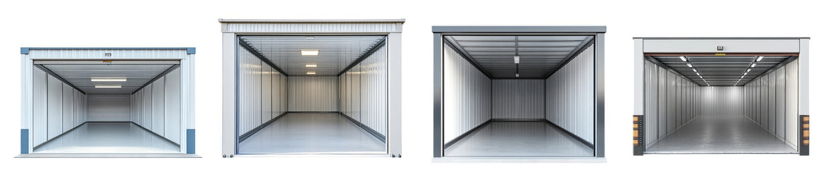 multiple self storage units empty interior minimalist design transparent background