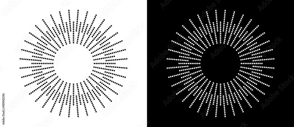Poster art sun background. icon template or logo with halftone dotted lines. black shape on a white backgro