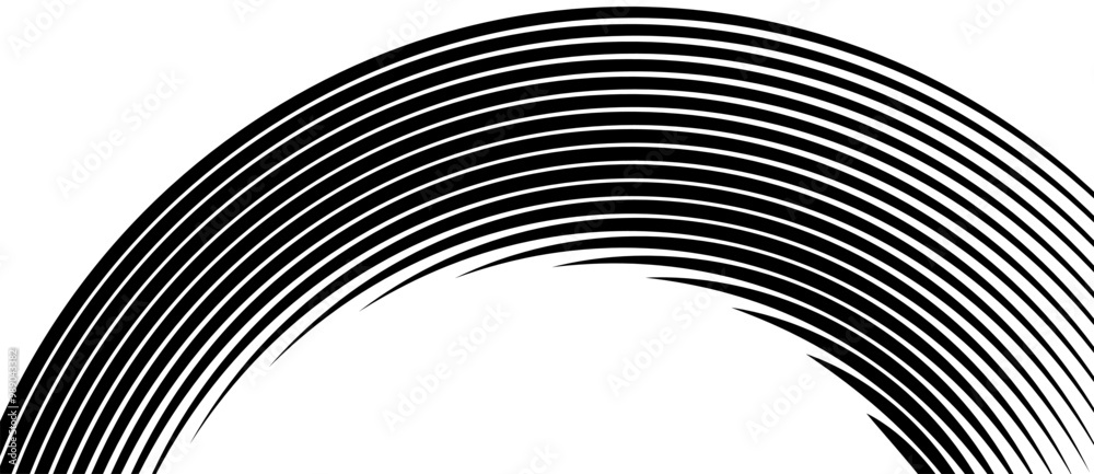 Poster black and white abstract background with lines. black arc like rainbow striped digital design elemen