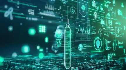 Futuristic Digital Dashboard with Holographic Projection and Data Analytics