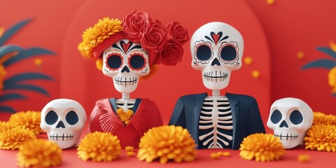 Colorful Dia de los Muertos skeleton art