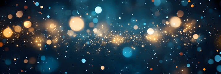 Festive starry sky background with blue light bokeh. New year and Christmas concept