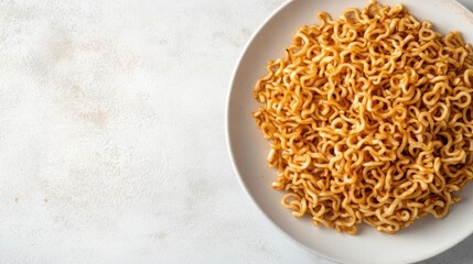 Top view of cooked instant noodles in white plate