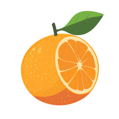 Fresh orange with a slice and green leaf on a white isolate background. transparent background.