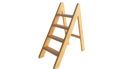 Wooden ladder with five steps, isolated on a white background. transparent background.