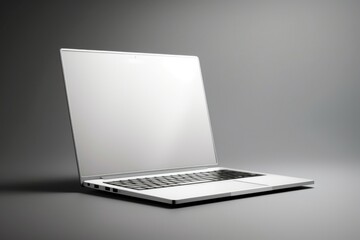 Laptop  computer gray gray background.