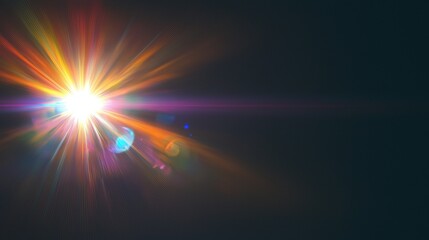 Obraz premium An eye-catching lens flare casting light over a deep black background, great for artistic applications