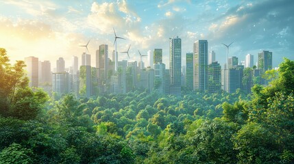 Obraz premium Modern Eco-Friendly Cityscape with Green Architecture