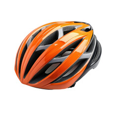 Orange and black cycling helmet, white isolate background transparent background.