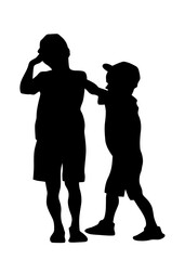 Silhouettes of a little girl and boy on a white background