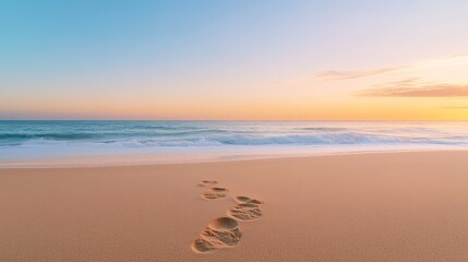 Obraz premium Footprints on a Serene Beach at Sunset