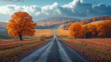 Obraz premium Scenic Fall Road Trip through Open Countryside