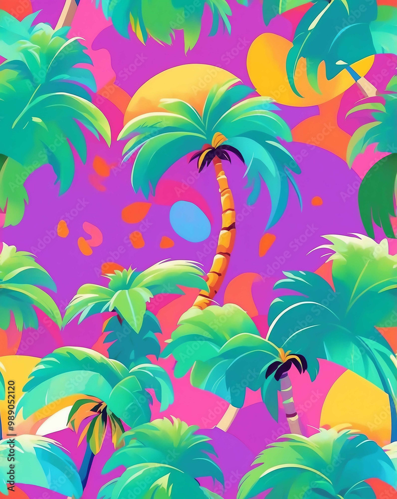 Canvas Prints Chic coconut tree outlines with shadows seamless wallpaper pattern design