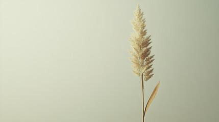 Single dried grass on a pastel green background.