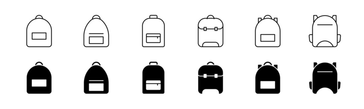 Backpack icon set. Line and glyph school bag icon. Backpack vector