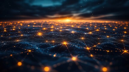 Obraz premium An abstract digital network with glowing dots and lines, symbolizing the flow of communication in the world.