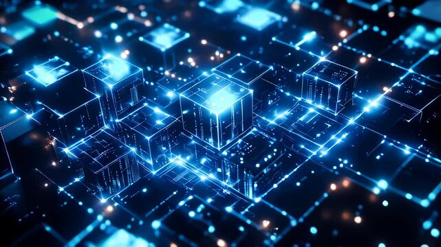 Abstract blue data cube blocks