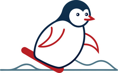 Charming Penguin Sliding Joyfully on Ice Vector Illustration for Whimsical Art
