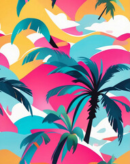 Coconut palm silhouettes with abstract shapes seamless wallpaper pattern design