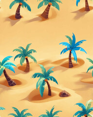Coconut trees on golden sand seamless wallpaper pattern design