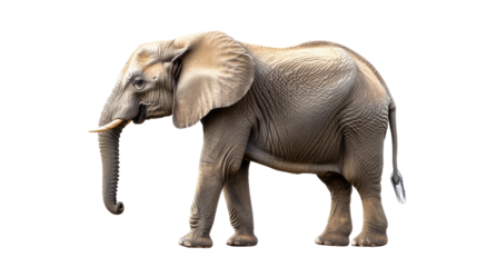 An isolated elephant standing on a white background