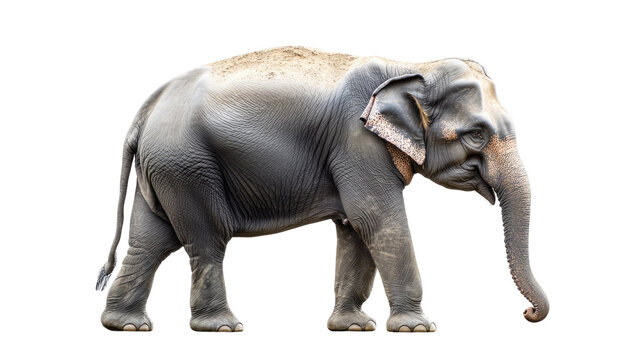 An isolated elephant standing on a white background
