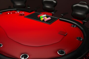 A beautifully crafted 3D rendering showcases a vivid blackjack table adorned with vibrant chips and play cards, inviting players to engage in a thrilling casino atmosphere.