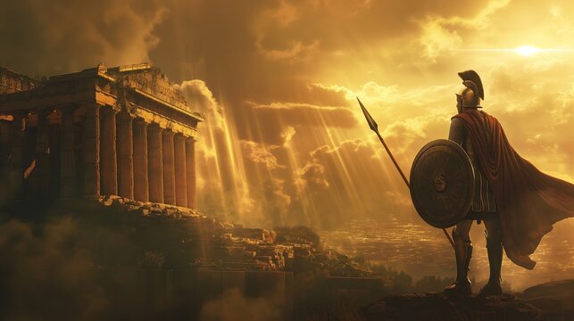 a spartan warrior stand straight and confident