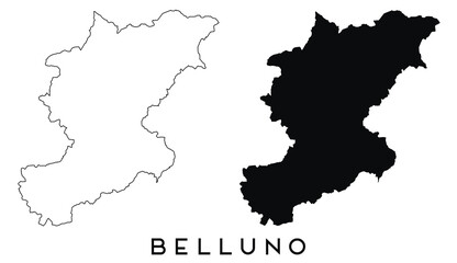 Obraz premium Belluno map outline and black silhouette vector