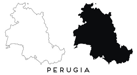 Perugia map outline and black silhouette vector